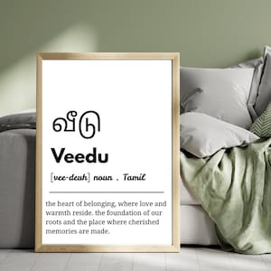 Impression définition veedu tamoul, art mural numérique d'inspiration sud-asiatique, décoration d'intérieur sri lankaise indienne, cadeau de pendaison de crémaillère, art du dictionnaire tamoul