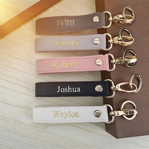 Personalized Initial Wristlet Keychain,PU Leather Bag Charm