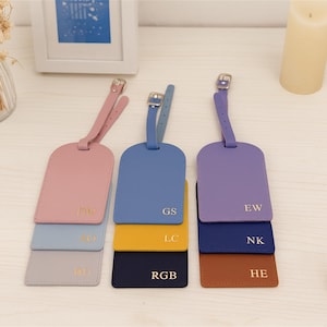 Personalized Vegan Leather Luggage Tag, Monogrammed Travel Gift