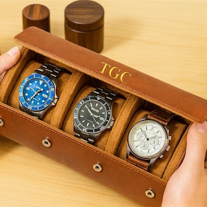 Personalized Vegan Leather Watch Roll, Travel Watch Case, Groomsmen Gift