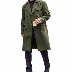 Men&#39;s Beige Wool Overcoat: Tailored Long Winter Trench Coat