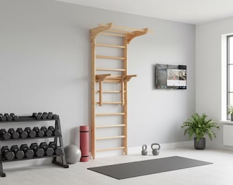 Heavy-Duty Swedish ladder/Stall Bars with Wide Pull Up Bar and Dip Bar