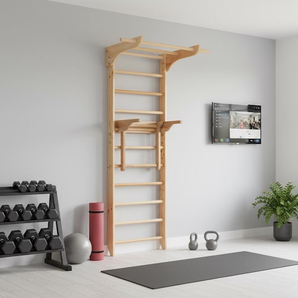 Heavy-Duty Swedish ladder/Stall Bars with Wide Pull Up Bar and Dip Bar
