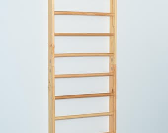 Houten stangen voor wandrek met optrek- en dipstang: homegym