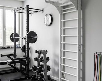 White Swedish Ladder with Pull up Bar and Optional Dip Bar