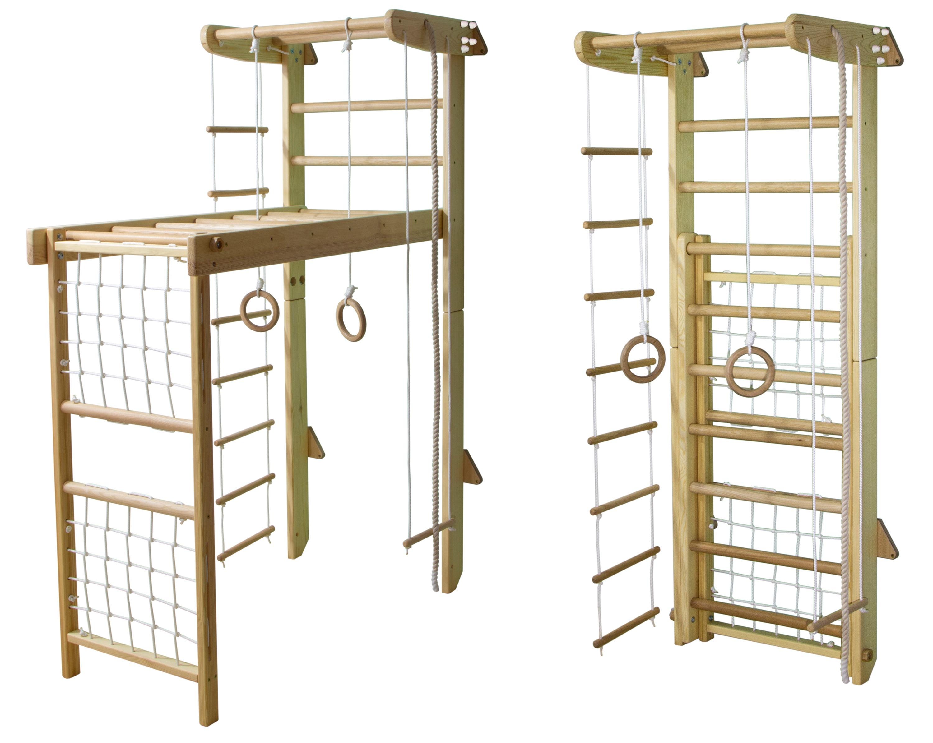 Bars And Ropes Indoor Wooden Play Gym for Kids | Foldable Climbing Set With Monkey Bar ...