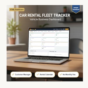 Strumento di monitoraggio della flotta di autonoleggio / Modello di foglio di calcolo per aziende di noleggio veicoli / Gestione clienti e noleggi / Dashboard HTML scaricabile immediatamente