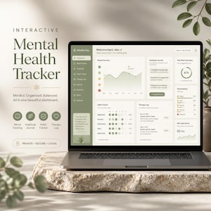 Mental Health Dashboard, Mood & Habit Tracker, Therapy Notes, Gratitude, Self Care HTML App