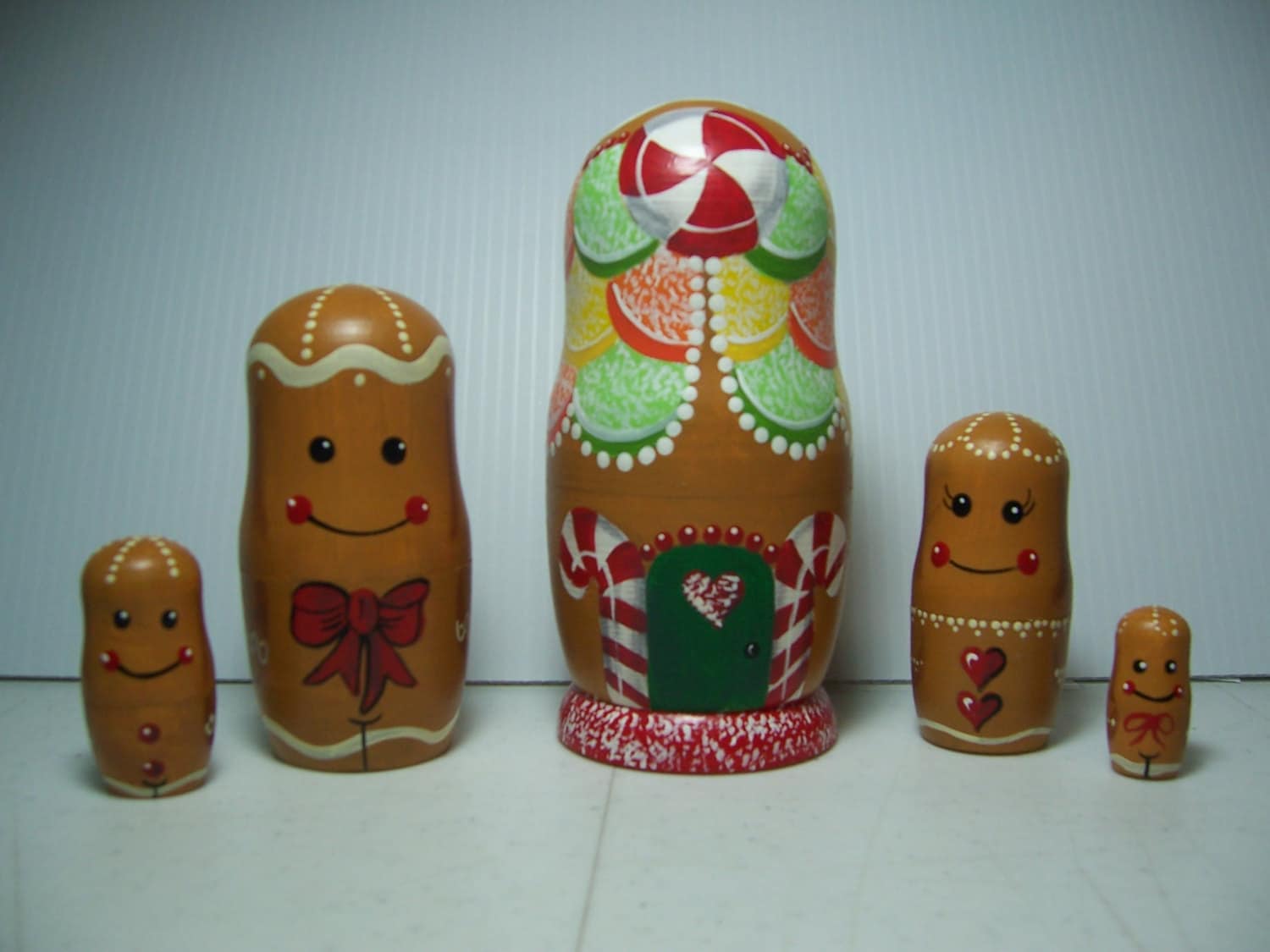 Hand Painted Gingerbread Family Collection Stacking Nesting Doll Set Etsy