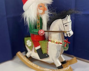 Figurine Casse-Noisette Cheval Bascule En Bois – Décoration Noël Traditionnelle Ornement Sapin & Table Festive