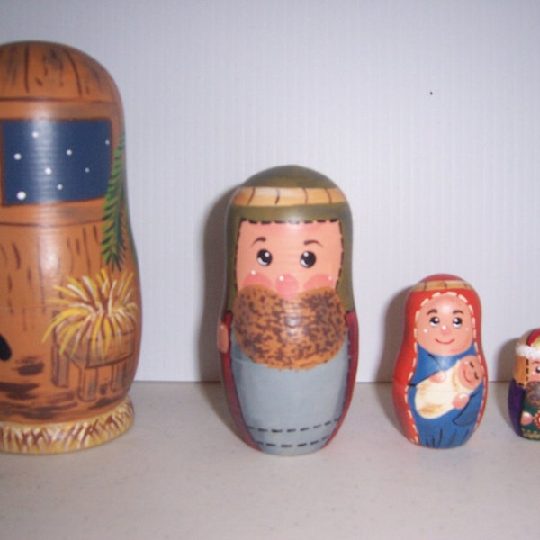 Hand painted Nativity Scene stacking nesting doll set