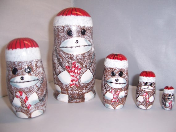 sock monkey nesting dolls