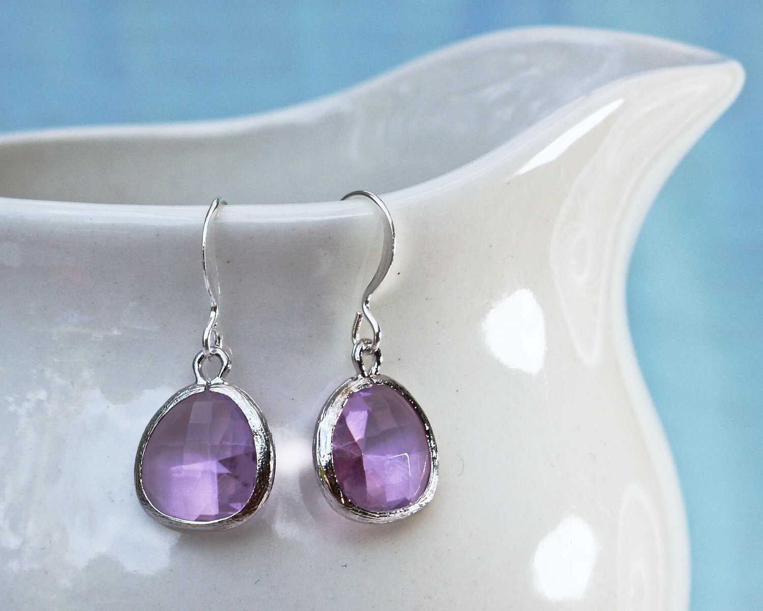 purple earrings with silver bezel setting. Framed and faceted | Etsy