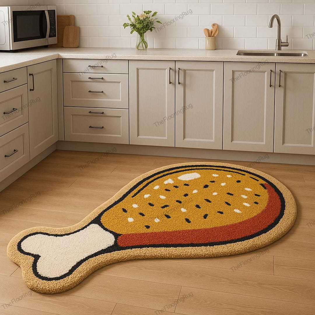 Quirky Fried Chicken Drumstick Rug | Hand Tufted Oversized, & Soft ...