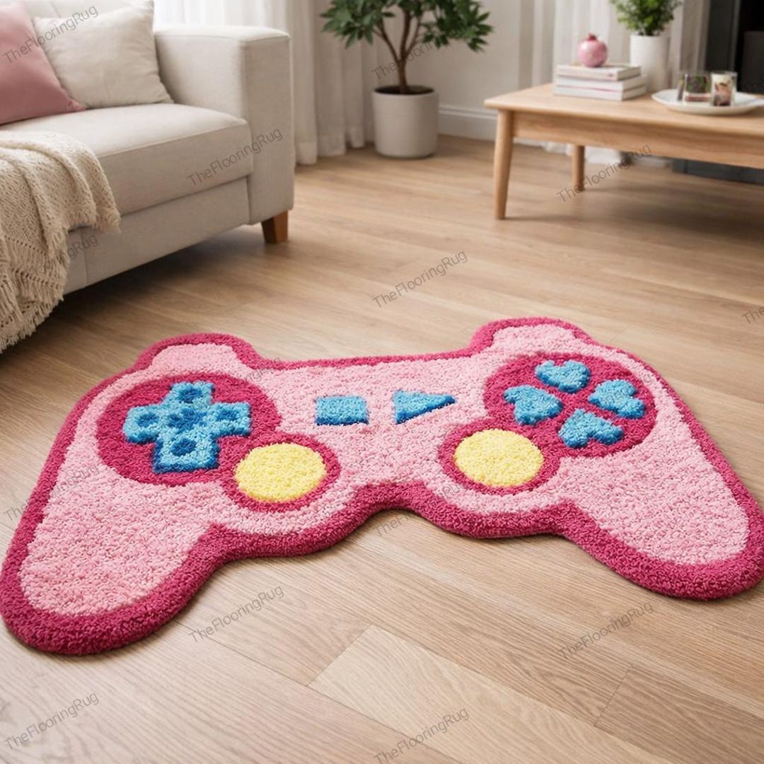 Controller Rugs Pink Retro Game Controller Rug - Soft Tufted Gamer Girl Decor - Kawaii ...