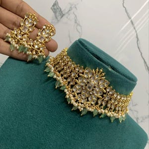 Kundan Choker Necklace Set with Earrings | Traditional Indian Bridal Jewelry | Pearl Beaded Wedding Choker | Ethnic Party Wear Set