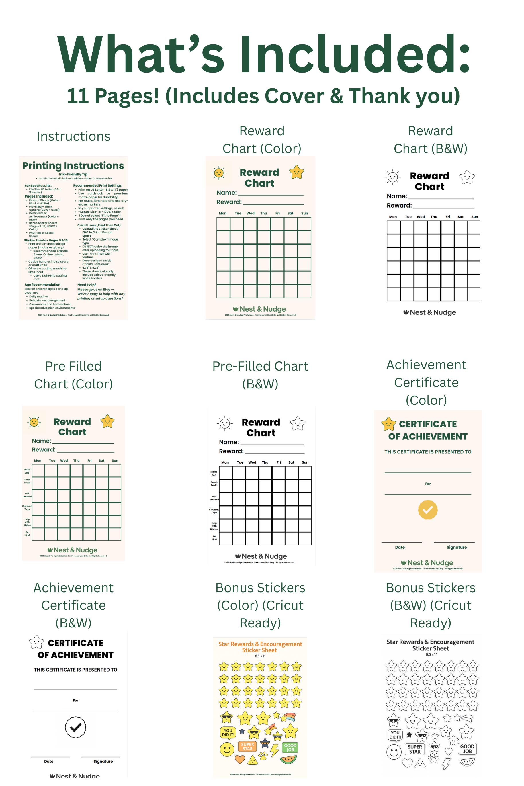 Kids Reward Chart Bundle + Sticker Sheets | Editable PDF | Printable ...