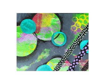 Neon Bubble Space Abstract Fine Art Poster | Colorful Geometric Wall Art