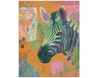 Colorful Zebra Art Print, Safari Animal Wall Decor