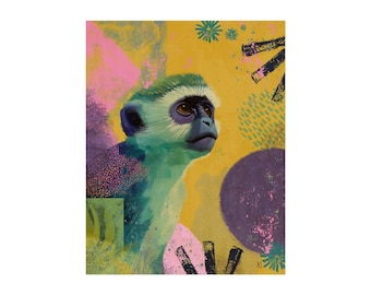 Dream Safari Monkey-kunstprint, modern jungle-muurdecoratie