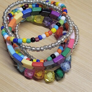 Rainbow Bracelet Stack, Stacking Bracelets Set, Multicolored Beaded Bracelets, Artistic Wristbands, Fashion Jewelry
