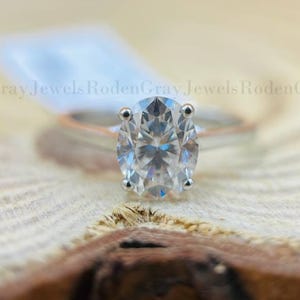 2.0ct Oval Moissanite Ring Thin Band Oval Engagement Ring, 14K Solid Gold Simple Oval Solitaire Ring, Delicate & Dainty Promise Ring For Her