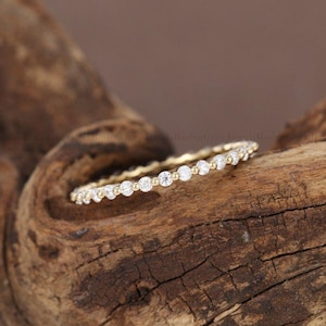 Moissanite wedding band Unique yellow gold wedding band women Vintage Full eternity wedding ring Promise ring Bridal Matching Stackable ring