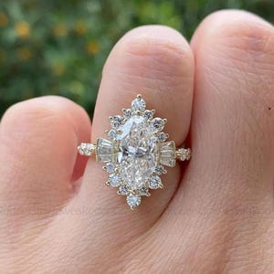 Filigree Marquise Moissanite Engagement Ring: Art Deco Yellow Gold
