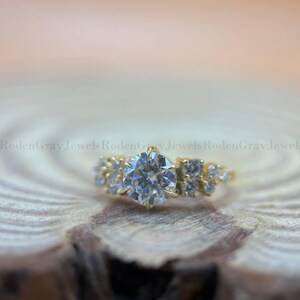 Round Moissanite Engagement Ring: Six Prong Sterling Silver Anniversary Ring