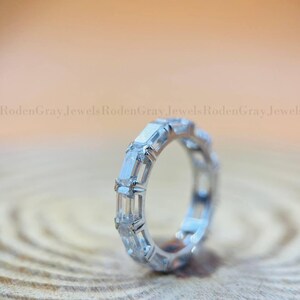 Emerald Cut Moissanite Full Eternity Band: 14K White Gold Wedding Ring