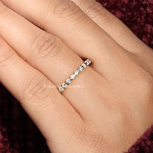Full Eternity Moissanite Band: Dainty Round Diamond Single Prong Stacking Ring