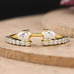 Ring met open opening en laboratoriumdiamant, peervormige ring met open diamant, open trouwring, stapelring van 14k goud, op maat gemaakte verlovingsring