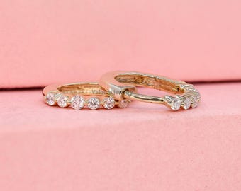 14K Gold Lab Diamond Hoop Earrings, Minimalist Huggie Everyday Jewelry