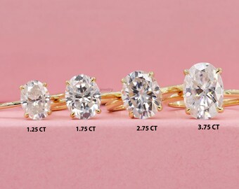 Oval Lab Grown Diamond Engagement Ring, 14K Solid Gold Claw Prong Set Bridal Ring