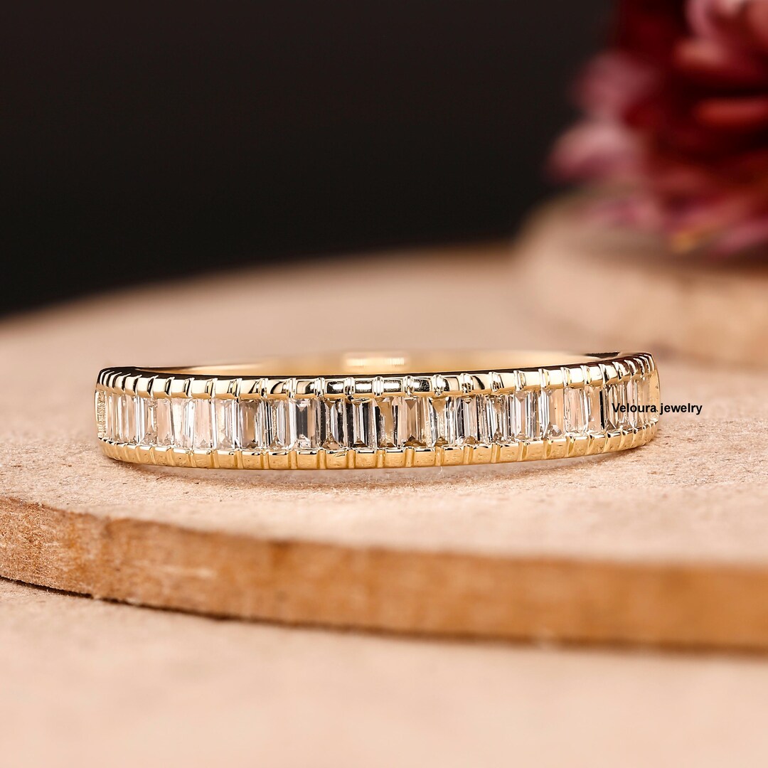 14K Solid Gold Baguette Diamond Eternity Band, Channel Set Wedding Ring ...