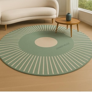 Salbeigrüner Runder Teppich: Modernes Sunburst Design, dänisch