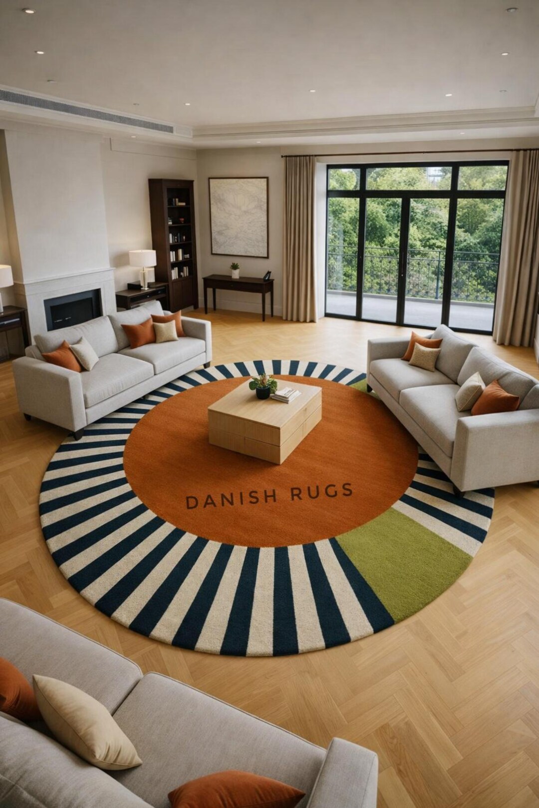 7x7 Round Sunburst Area Rug: Modern Geometric Pattern in Burnt Orange ...