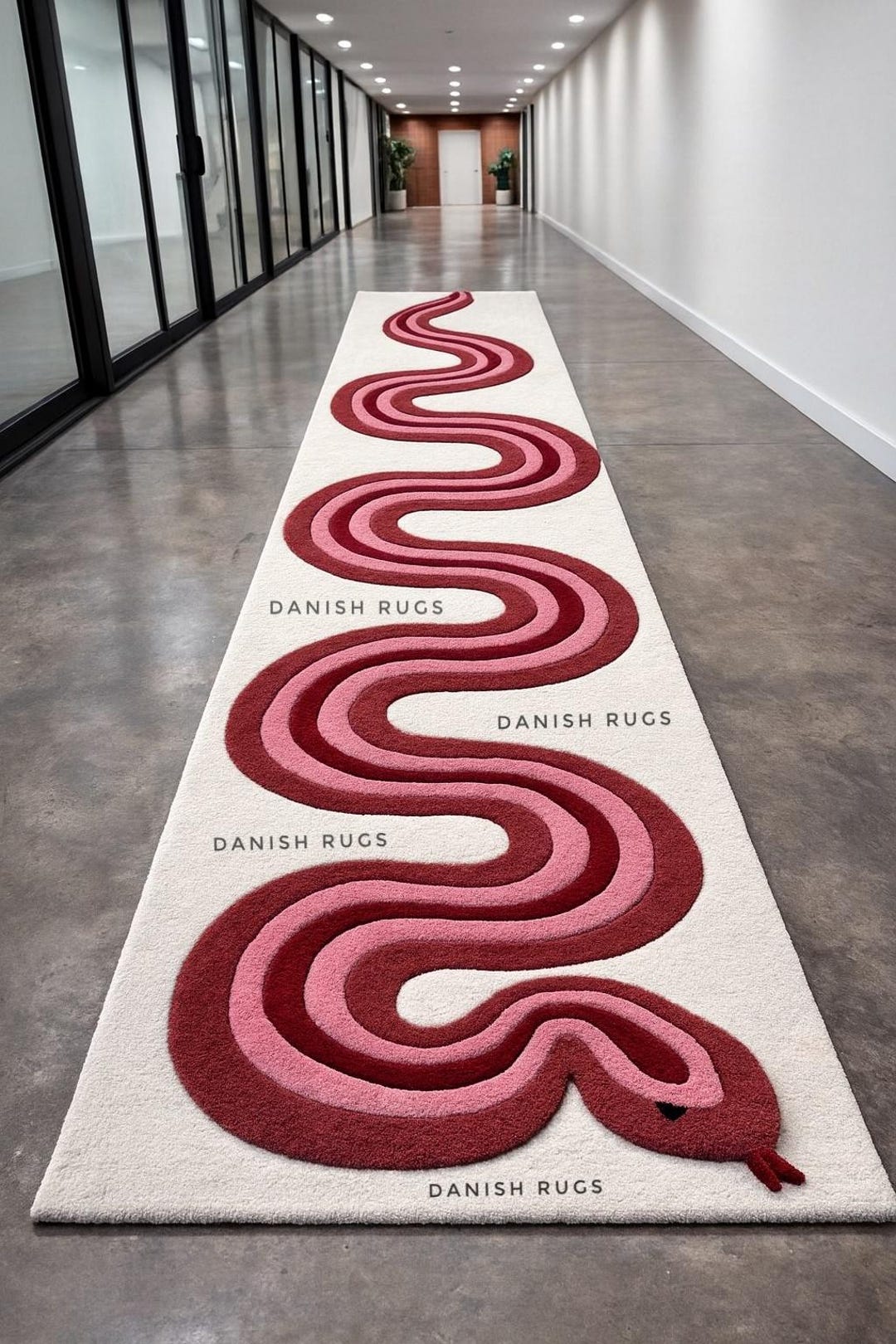 3x14ft Hand Tufted Wavy Snake Rug Red & Pink Serpent Runner, Modern ...