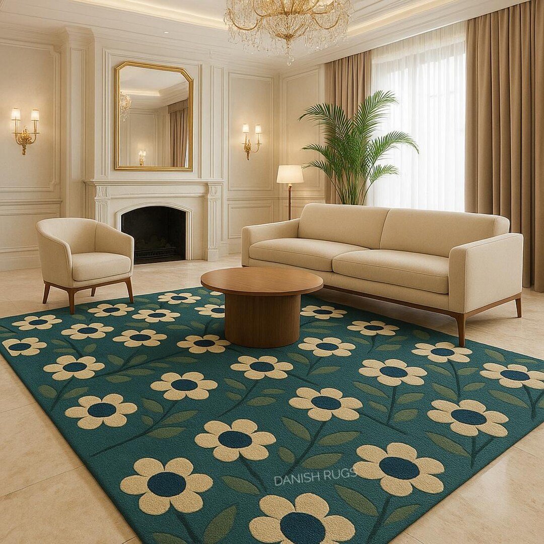 Simple Flower Pattern Rugs Hand Tufted Floral Rug: A Bold Blue Rug With a Playful Flower Pattern ...