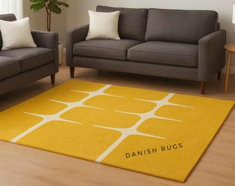 Hand Tufted Wool Area Rug | Mustard Yellow Geometric Scandinavian Carpet