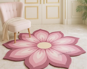 Hand Tufted Floral Rug: Pink Blossom Petal Design