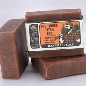 The Timber Titan Bar scented with cedarwood, pine, balsam, and sandalwood