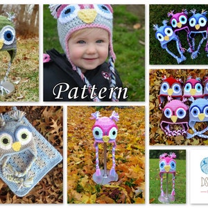 PATTERN: Crochet Earflap Owl Hat, Crochet Boys Winter Hat Pattern, Girls Owl Hat, Kids Crochet Owl Hat Pattern, baby owl hat pattern image 2