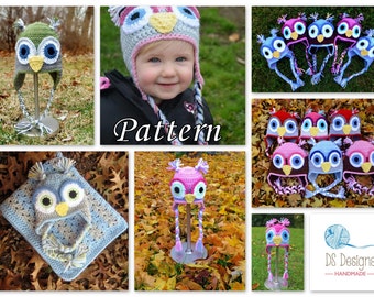 CROCHET PATTERN: Crochet Earflap Owl Hat, Crochet Boys Winter Hat Pattern, Girls Owl Hat, Kids Owl Hat Pattern with Ear flaps