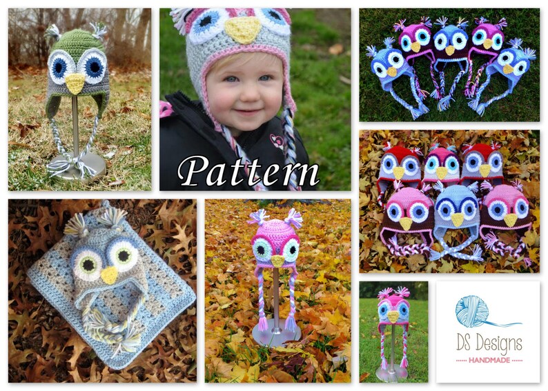 PATTERN: Crochet Earflap Owl Hat, Crochet Boys Winter Hat Pattern, Girls Owl Hat, Kids Crochet Owl Hat Pattern, baby owl hat pattern image 2