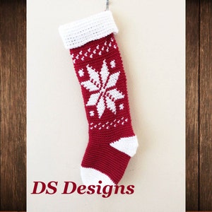 CROCHET PATTERN: Snowflake Christmas Stocking Pattern, Christmas Sock Pattern, Cute Christmas Stocking, Family Christmas Stockings