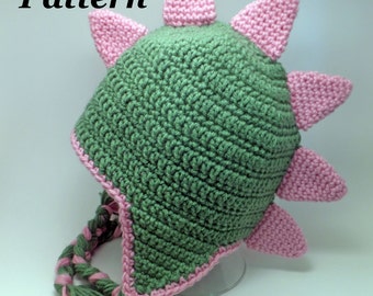 Crochet Dinosaur Hat PATTERN: Winter Earflap Beanie (PDF Download)