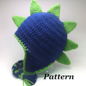 May include: Blue and green crocheted hat with a pointed top and a long tail. The hat has a spiky design and is made with a textured stitch.