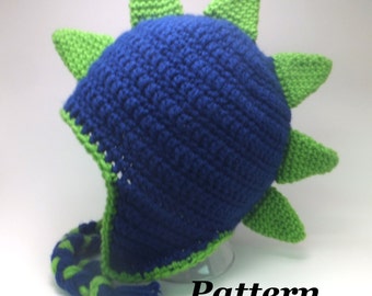 Crochet Dinosaur Hat PATTERN: Earflap Dino or Dragon (PDF Pattern)