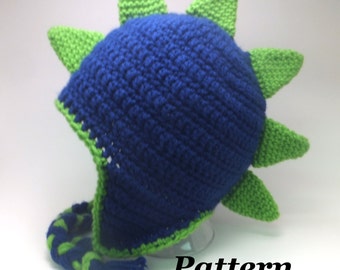 CROCHET PATTERN: Crochet Earflap Dinosaur or Dragon Hat Pattern, Crochet Boy Dinosaur, Girls Dinosaur Hat, Crochet Dragon, Crochet Dino